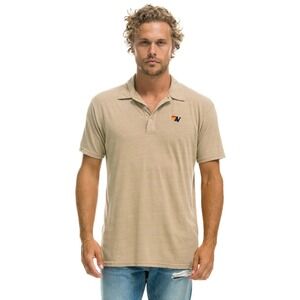 Aviator Nation Mens XXL Tan Short Sleeve Polo Shirt Embroidered Logo Made in USA